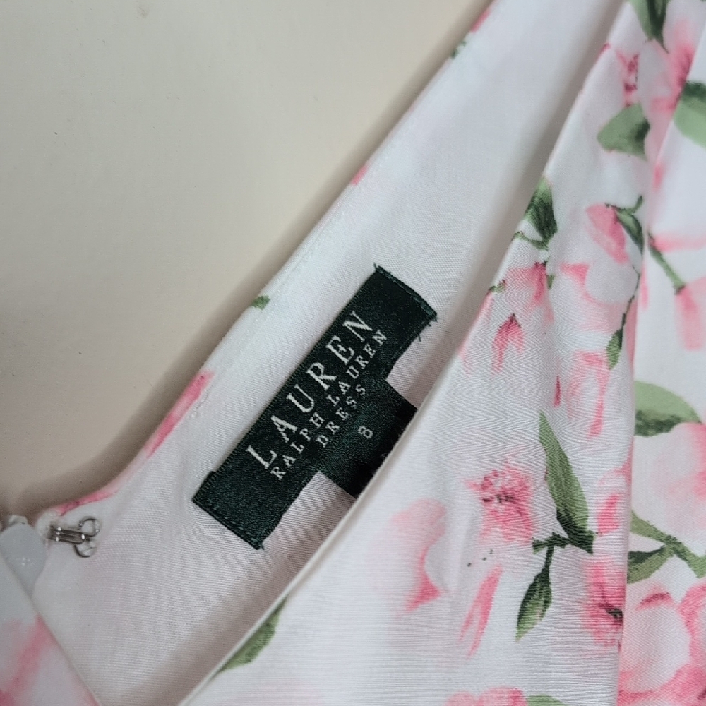 Ralph Lauren Sleeveless Floral Pink/White A-Line Dress, Size 8 - Picture 3 of 8
